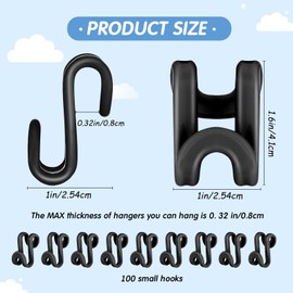 Unittype 100 Pcs Black Plastic Heavy Duty Clothes Hanger Connector Hooks, Space Saving, Cascading