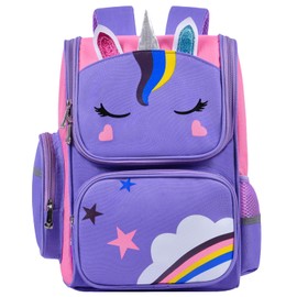 Aucuu Backpack for Girls, School Backpack Girls, Backpack Children, Large Capacity Children's Backpack, Lightweight School Backpack Children for Outdoor, School, Travel, #4 Little Unicorn Purple