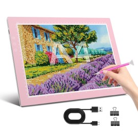 ZEXALIGHT A4 Light Box for Tracing, Light Pad for Diamond Painting with 8 Levels/Stepless Dimming Brightness and 3 Color Modes, Ultra-Thin Copy Board Light Table for Artists Tracing Drawing (Pink)