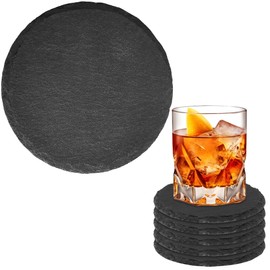 Sleek and Stylish Slate Coaster Set - Natural Slate Coasters - Round Slate Coasters for Drinks - 6-Piece Rustic Slate Drink Coaster Set with Protective Feet - Perfect Slate Coaster for Home Use. (6)