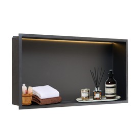 HOUSEBLISS Stainless Steel Bathroom Niche for Shower, Matte Black Shower Niche no Tile Needed, Led Niche for Shower Wall, Shower Niche Insert for Shower Bathroom Storage (Black, 12 * 24)