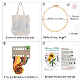 Louise Maelys Embroidery Kit Canvas Tote Bag for Beginners,Cross Stitch Kits for Adults,Arts and DIY Crafts Needlepoint Kit Include Embroidery Bag with Sunflower Pattern,Hoop and Instruction