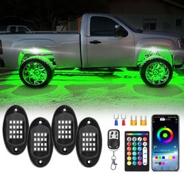 ZONECONA 4Pods RGB LED Rock Lights Kit with APP/RF Remote Control, Car Underglow Lights with Brake Music Mode Multicolor Neon Underbody Lights Waterproof 12V for Trucks Pickup Jeep Golf Cart SXS ATV