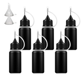 AQSXO 1 Ounce Black Needle Tip Glue Bottle, Tip Applicator Bottle with 2 Funnel, for Glue,Liquid,Oil, DIY Crafts Etc, 6 Pcs.