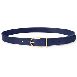 Women Leather Jeans Belt for Pants,Chic Belts for Jeans Waist Belts with Solid Color with Long Gold Curved Pin Buckle navy blue