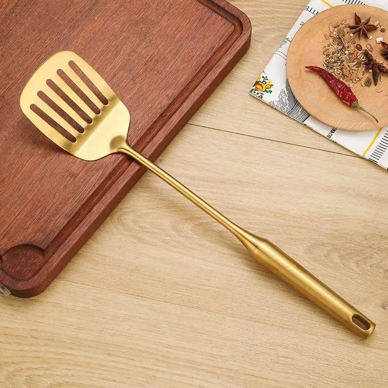 Premium 7-Piece Gold Kitchen Utensil Set with Stand, Stainless Steel