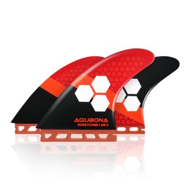Surfboard Double Tab Fin Compatible, Set of 3, Size, Carbon, Surfing, Thruster, Surfing fins, AM2, LARGE/MEDIUM (Red, AM2)