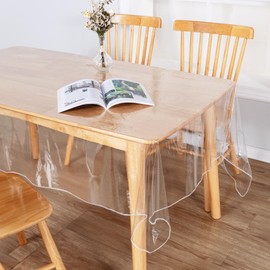 JIUZHEN Clear PVC Tablecloth, 60"x60", 100% Waterproof & Oil-Proof, Easy Wipe Clean, Transparent Vinyl Table Cloth Crystal Clear, Table Cover for Dining, Picnic, Camping, Outdoor, Durable & Convenient