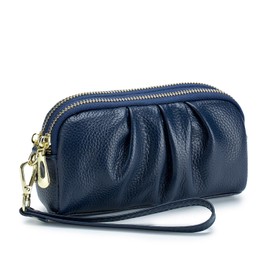 SMITH SURSEE - Carteras de pulsera para mujer, de piel auténtica, monederos fruncidos, Azul