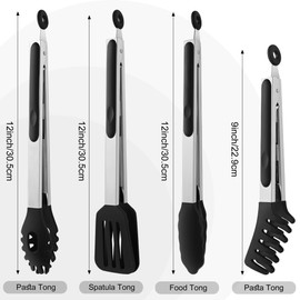 4 PCS Kitchen Tongs for Cooking, Pasta Tongs 9 & 12-Inch Cooking Tongs Spaghetti Tongs Stainless Steel Food Tongs with Silicone Tips for Serving Food, Spaghetti, Pasta, BBQ, Salad (4PCS)