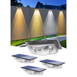 CREPOW Solar Fence Lights Outdoor - 3000K/4000K/6000K 3 Color Modes, IP65 Waterproof Fence Lights Solar Powered Outdoor, Solar Powered Wall Light for Outside Porch Step Wall Stairs Patio Yard (4 Pack)