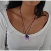 Kaltner Präsente Gemstone Necklace with Pendant, Amethyst Purple, Leather Cord