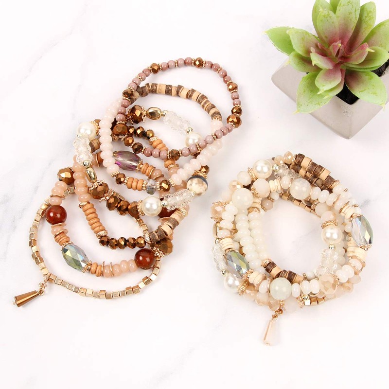 RIAH FASHION Bead Multi Layer Versatile Statement Bracelets - Stackable