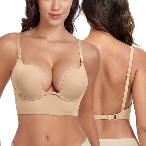 Curyon Women's Backless Deep Plunge Bra U Neckline Push Up
