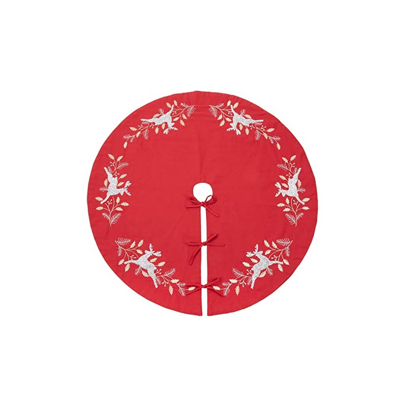 Embroidered Reindeer Christmas Tree Skirt