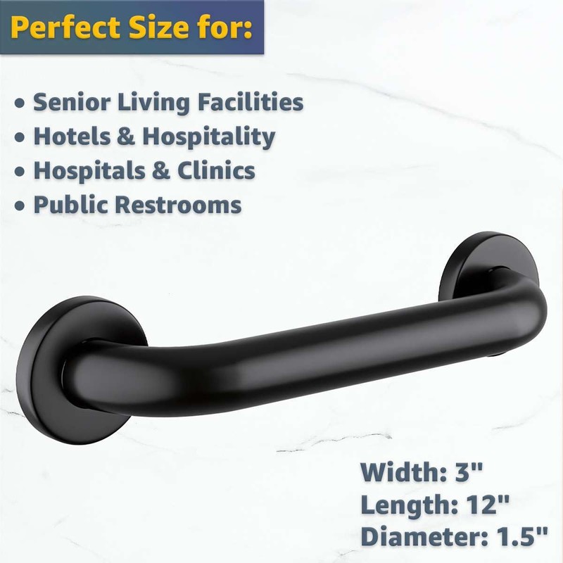 12" Matte Black Restroom Grab Bar - Stainless Steel Bathroom