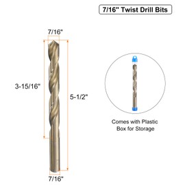 sourcing map 7/16" M35 Cobalt Twist Drill Bits, High-Speed Steel Jobber Drill Bit for Stainless Steel, Hardened Metal, Cast Iron, Aluminum, Copper, Soft Alloy Steel, Wood, Plastic