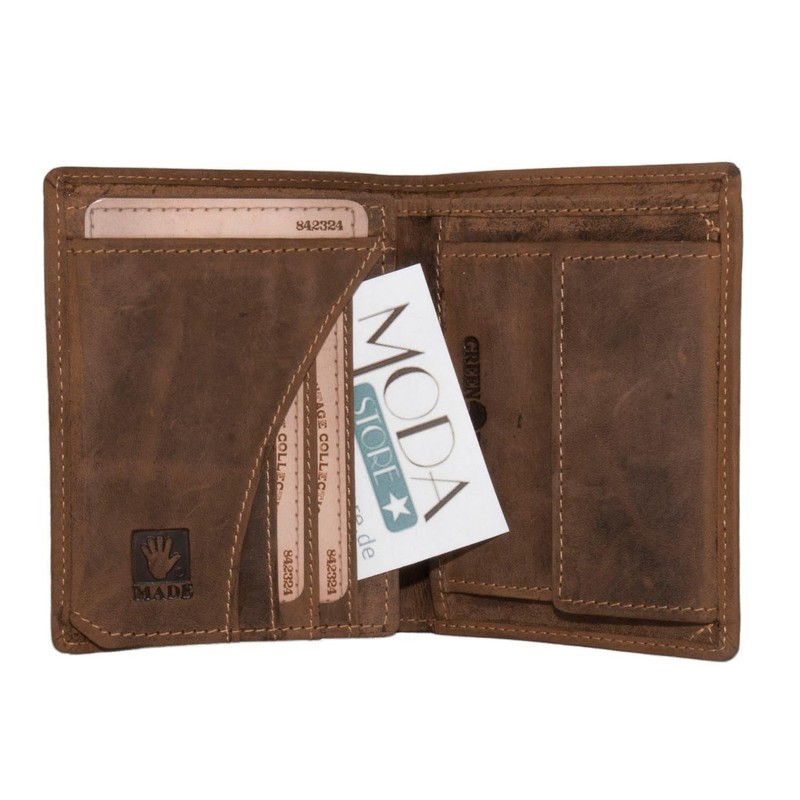 Greenburry Vintage 1701-STAG Leather Wallet Portrait Format Deer Embossed Brown,