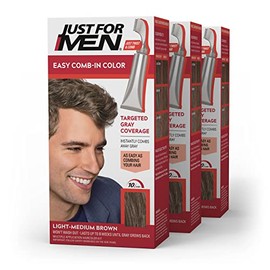 Just For Men Easy Comb-In Color Mens Hair Dye, Easy No Mix Application with Comb Applicator - Light-Medium Brown, A-30, Pack of 3                     