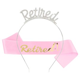 CIEHER Officially Retired Sash & Retired Headband Set for Retirement Party, Siver Retired Crown Pink Retirement Sash for Women, Retired Gifts for Women Retirement Party Decorations