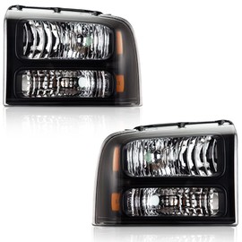 G-PLUS Headlights Assembly, Compatible with 2005 2006 2007 Ford F250 F350 Super Duty 2005-2007 Headlamp Driver and Passenger Side, Clear lens Black Housing Amber Reflector