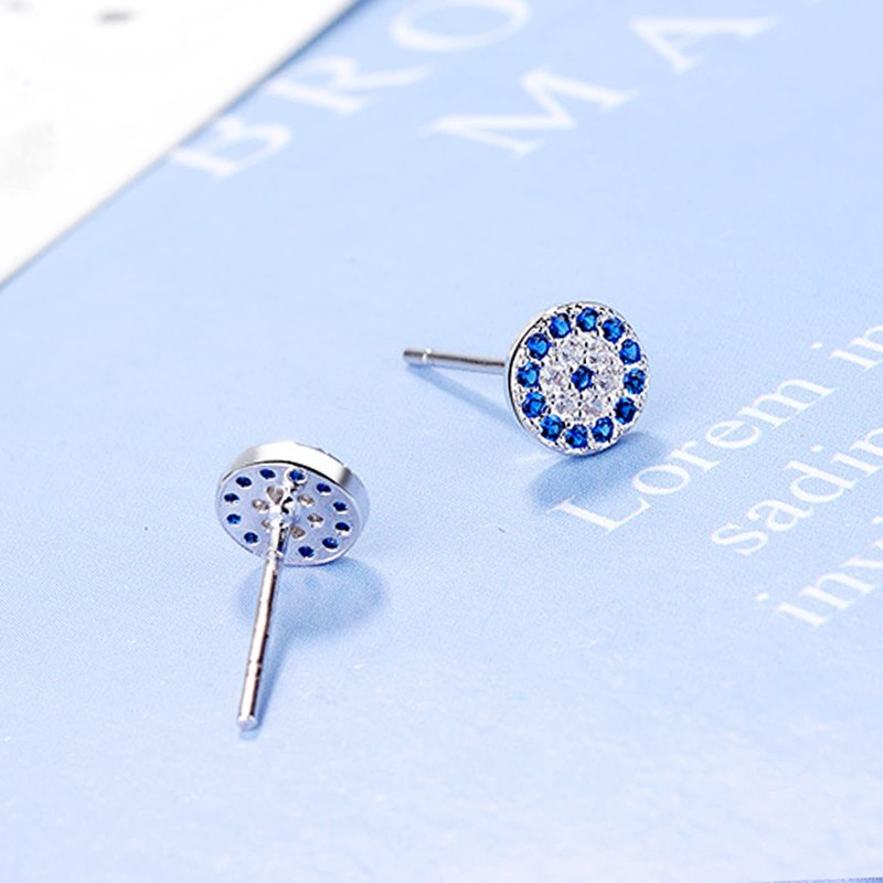 BG&WLing Blue Evil Eye Stud Earrings 925 Sterling Silver Round