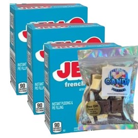 Instant Pudding & Pie Filling Mix 3.4 oz Box (Pack of 3) with Candy Freezer Freeze Dried ice Cream Bites (French Vanilla) - Candy