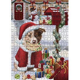 Dear Santa Mailbox Christmas Border Collie Dog Jigsaw Puzzle for Adults - Animal Printed Interlocking Puzzle Game Artwork - Gift for Dog Lover's - 300 Pcs 11"x14", PZLE55570
