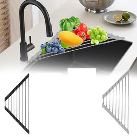 Kitchen Stainless Steel Corner Caddy Triangle Dish Drying Rack for Sink Corner, Sponge Holder Roll Up Dish Drying Rack Over The Sink (2 Pcs)