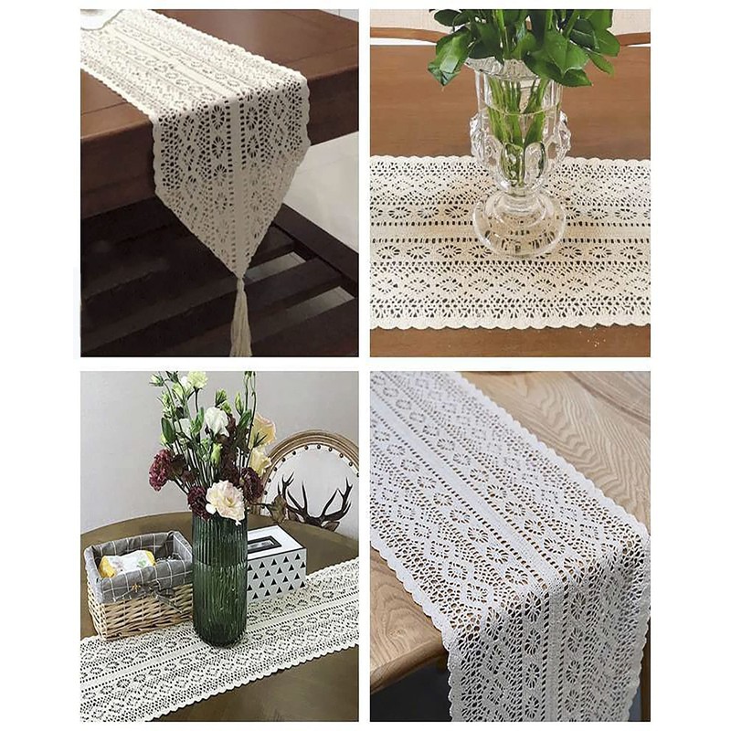Table Runner 10 x 69 inches, Woven Cotton Crochet Lace