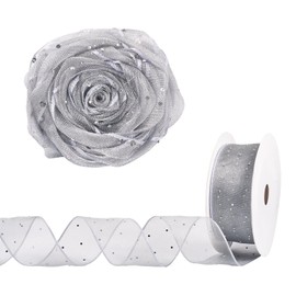 Craftdady 9.84 Yards 1-1/2 inch Silver Ribbon for Cloth Decor Polyester Rhinestone Ribbon for Bow Gift Wrapping DIY Hair Crafts Wreath Ribbon for Home Bouquet Wedding Decoration