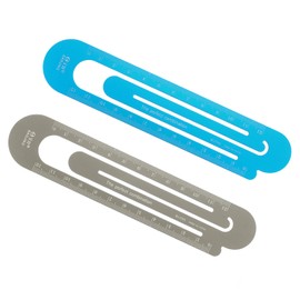 Kozelo Pack of 2 Metric Rulers - [12 cm] Aluminium Scales on Both Sides Metal Bookmark Clip Ruler Blue Brown for Measurement Drawing Office Classroom Use 1 mm Minimum Scale