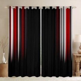 jejeloiu Geometric Strip Lines Curtains for Bedroom Kids (2 Panels, 38 x 45 Inch) Geometry Blackout Curtainsative Modern Darkening Dreapes Abstract Gradient Style Red Black White Window Treatments