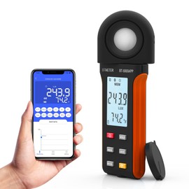 BTMETER Illuminance Light Meter w/Bluetooth - Digital Lumen Tester Measure Lighting Level Intensity 1~400,000 Lux(Foot Candle 1~37,160) Luxometer with 270º Rotated Sensor Data Logging for Plants Grow