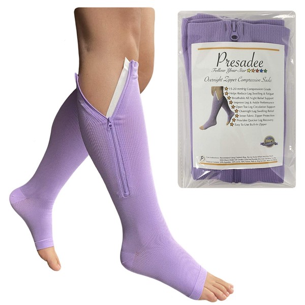 Presadee Open Toe 15-20 mmHg Zipper Compression Overnight Leg Relief