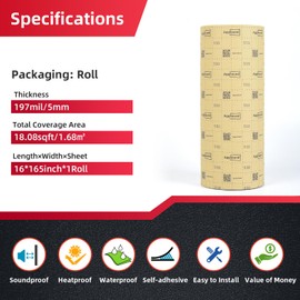 AggSound 197mil 18sqft Sound Deadening Mat, Heat Shield Automotive Carpet Car Insulation Foam Board Sound Dampening, Aluminum Foil Finish Noise Insulation and Vibration Dampening Material