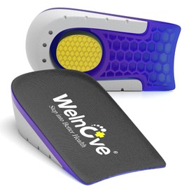 Heel Cups for Heel Pain - Welnove Shoe Inserts Gel Heel Cushion Cup for Achilles Tendonitis, Plantar Fasciitis, Heel Spur, 0.6" Heel Lift Support for Women 7-10 & Men 7-8.5, Black (1 Pair)