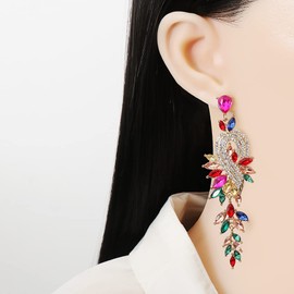 Geometric Crystal Flower Dangle Statement Earrings Colorful CZ Rhinestone Musical Notes Chandelier Drop Large Studs Earring Fashion Jewelry Gifts for Women Girls Bridal Wedding (Colorful)