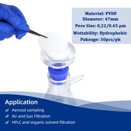 Labfil PVDF Membrane Filters, PVDF Disc Membrane Filters Hydrophobic,Diameter 47 mm,Pore Size 0.45 µm, Pack of 50