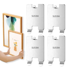 Metal Picture Hangers, Damage Free Hanging Frame Hangers, Sawtooth Adhesive Picture Wall Hangers Without Nails, No Tools Wall Hooks for Hanging, 4 Picture Hangers and 8 Strips