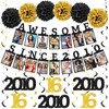 Awesome Since 2010 Photo Banner, Black Gold Sweet 16 Party