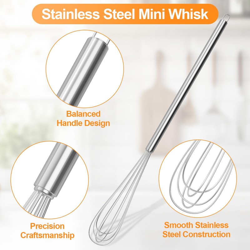 2‑Pcs 11‑Inch Mini Whisk, Small Whisk with Long‑Handle