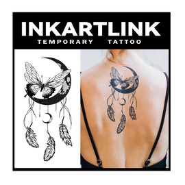 INKARTLINK Tattoo Tech, 2 Sheets Extra-Large Semi Permanent Tattoo, Adult Art Design Temporary Tattoos, Lasts 1-2 Weeks, Waterproof, Realistic Look, No Reflection (Butterfly Feathers Design)