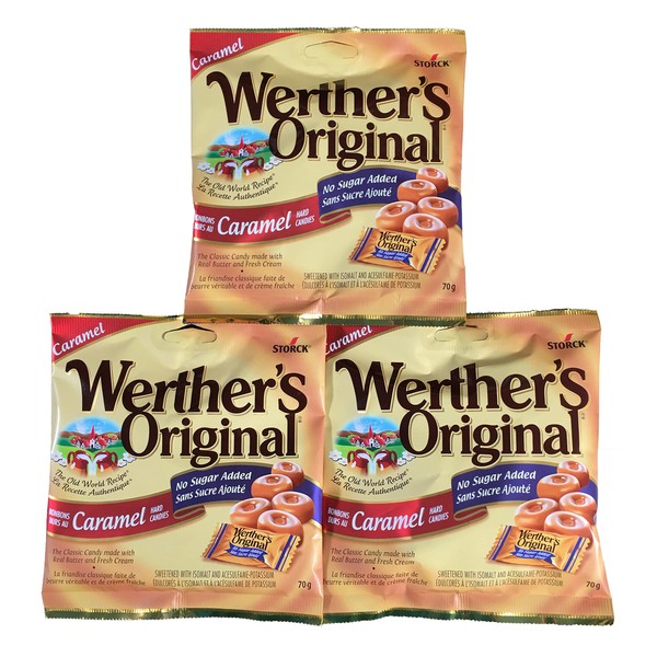 Sugar Free WERTHER'S Original Caramel Hard Candies 3 - 70g PKG