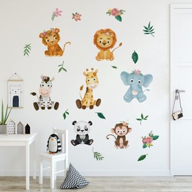 Runtoo Wall Sticker Safari Baby Forest Animals Wall Sticker Giraffe Elephant Lion Monkey Wall Sticker Nursery Baby Room Girl Boy Wall Decoration