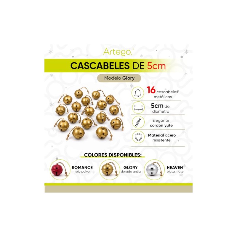 Artego Cascabeles navideños esferas Set de 16 cascabeles 5cm diámetro