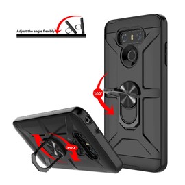 for LG G6 Case, Jeylly for LG G6 Plus Case with Screen Protector, 360 Rotating Ring Full Body Dual Layer Military Grade Belt Clip & Kickstand Holder Defender Shockproof Case for LG G6 2017, Black