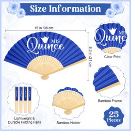 Threehoney 25 Sets Quinceanera Favors for Guests Bamboo Folding Paper Fans with Thank You Tags and Gift Bag Handheld Fans 15 Birthday Party Favors Birthday Decorations for Girls(Blue)