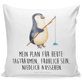Mr. & Mrs. Panda 40 x 40 cm Cushion Penguin Angler Gift Decorative Cushion Sofa Cushion 40 x 40 cm Sofa Cushion Fishing Holiday Weekend Seabird Penguins