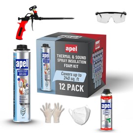 apel Spray Foam Insulation Kit (12 x 32.80 oz./240 Bd ft) Heat and Acoustic Insulation, Closed Cell Expanding Polyurethane Foam, Application Gun and Cleaner Included - 12 Pack
